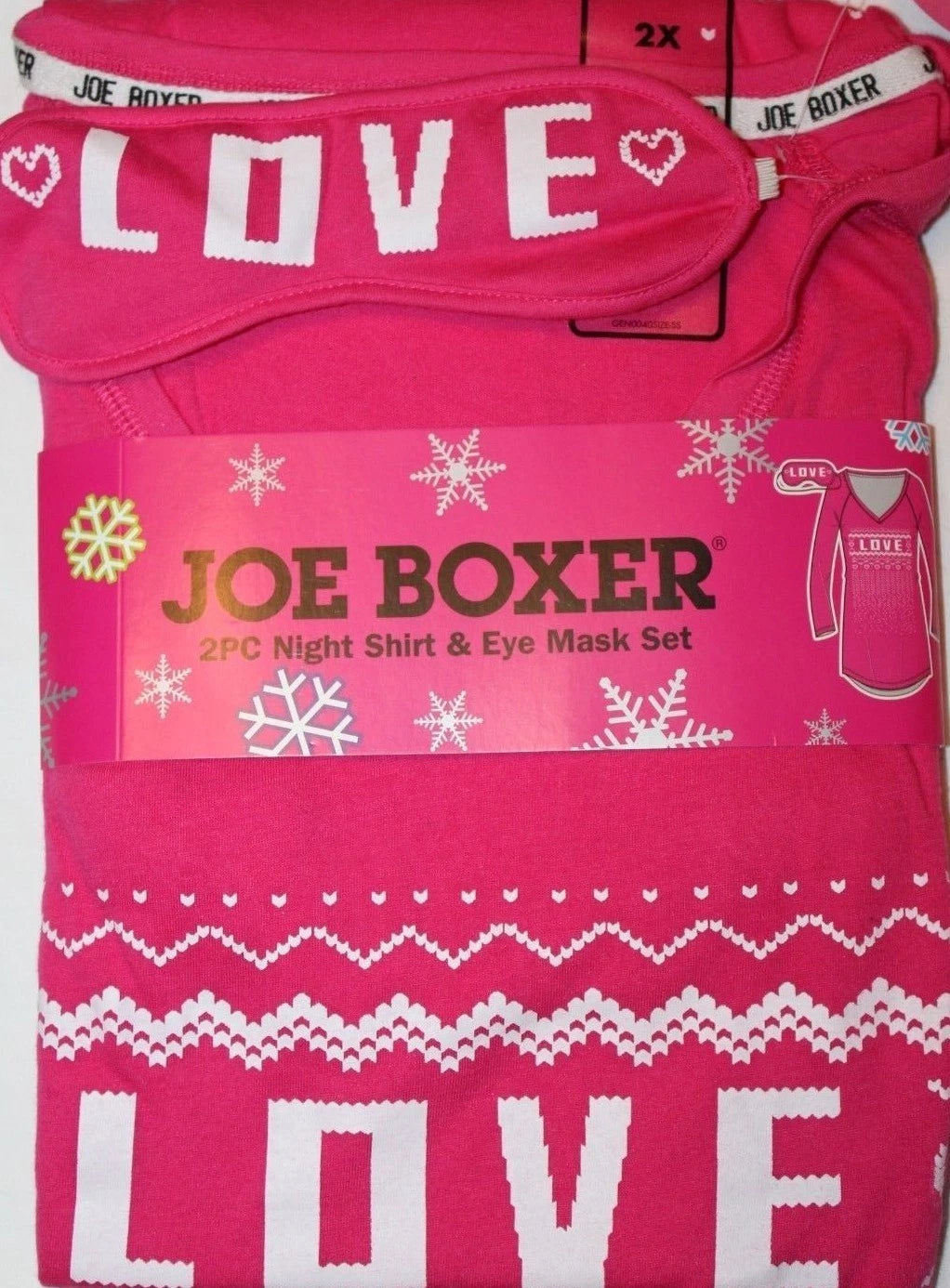 Joe Boxer Women's LOVE Hearts Night Shirt & Eye Mask 2-pc Set  Pink 2X