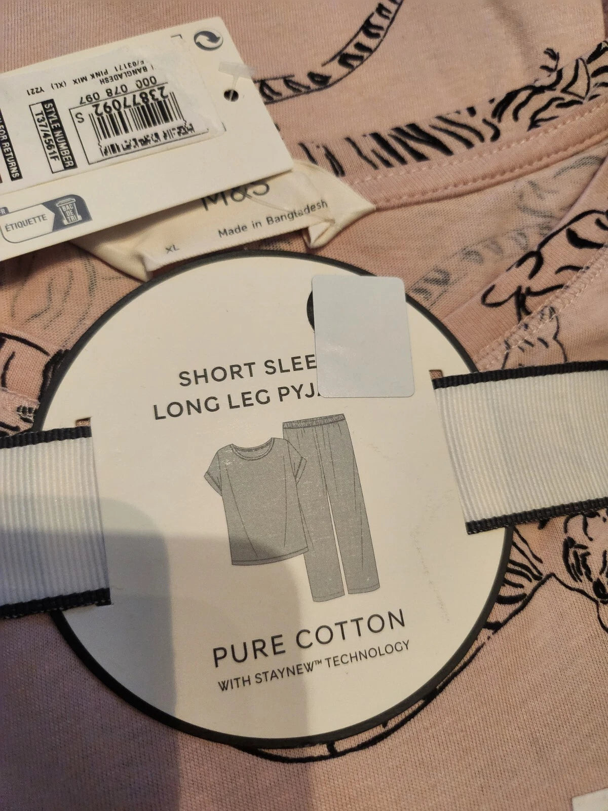 M & S Ladies Pure Cotton Short Sleeve And Long Leg Pyjamas Set,size Xlarge
