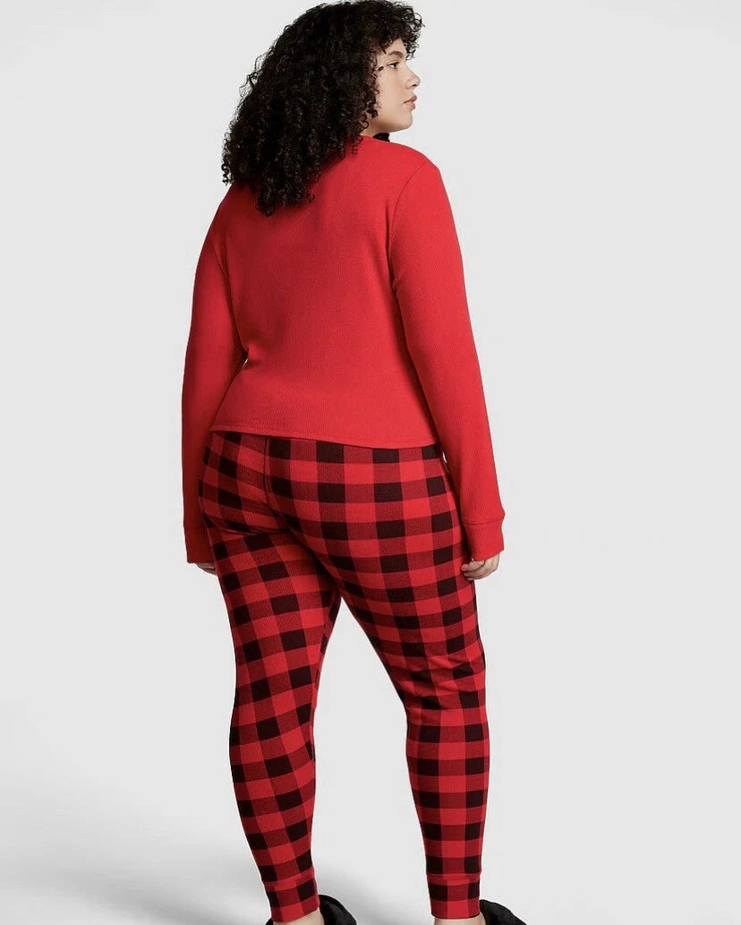 Victoria’s Secret Thermal Long Sleep Pajama Shirt & Leggings XXL Red & Black NWT