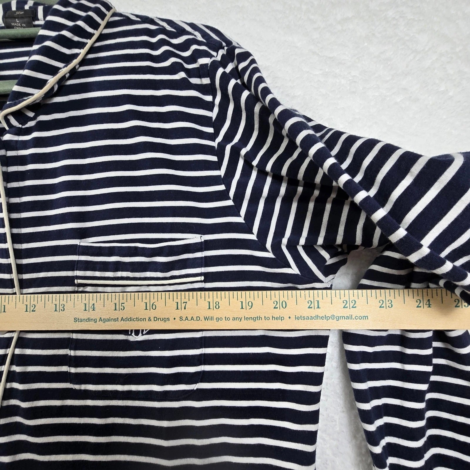J Crew Womens Pajama Set L Blue White Striped Long Sleeve Sleepwear Lounge Comfy