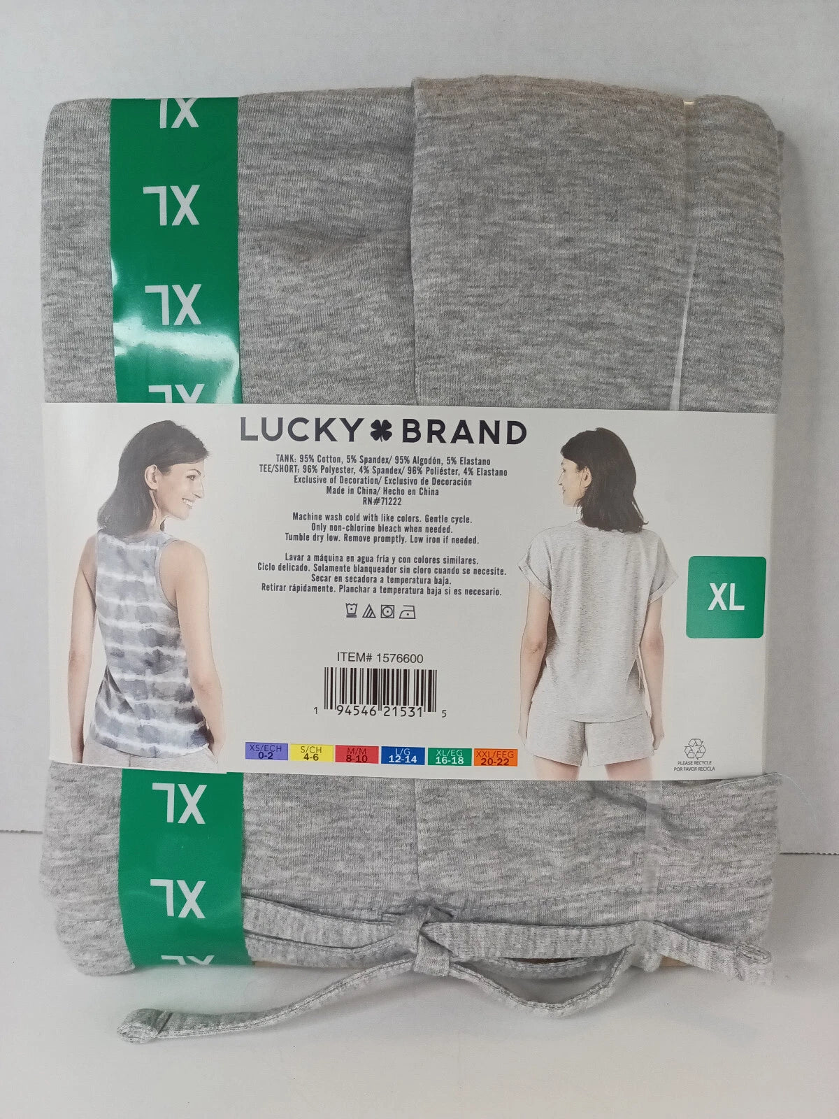 NEW Lucky Brand Pajamas Size XL 3 Piece Short Sleep Set Women's Blue/Grey 3 pc