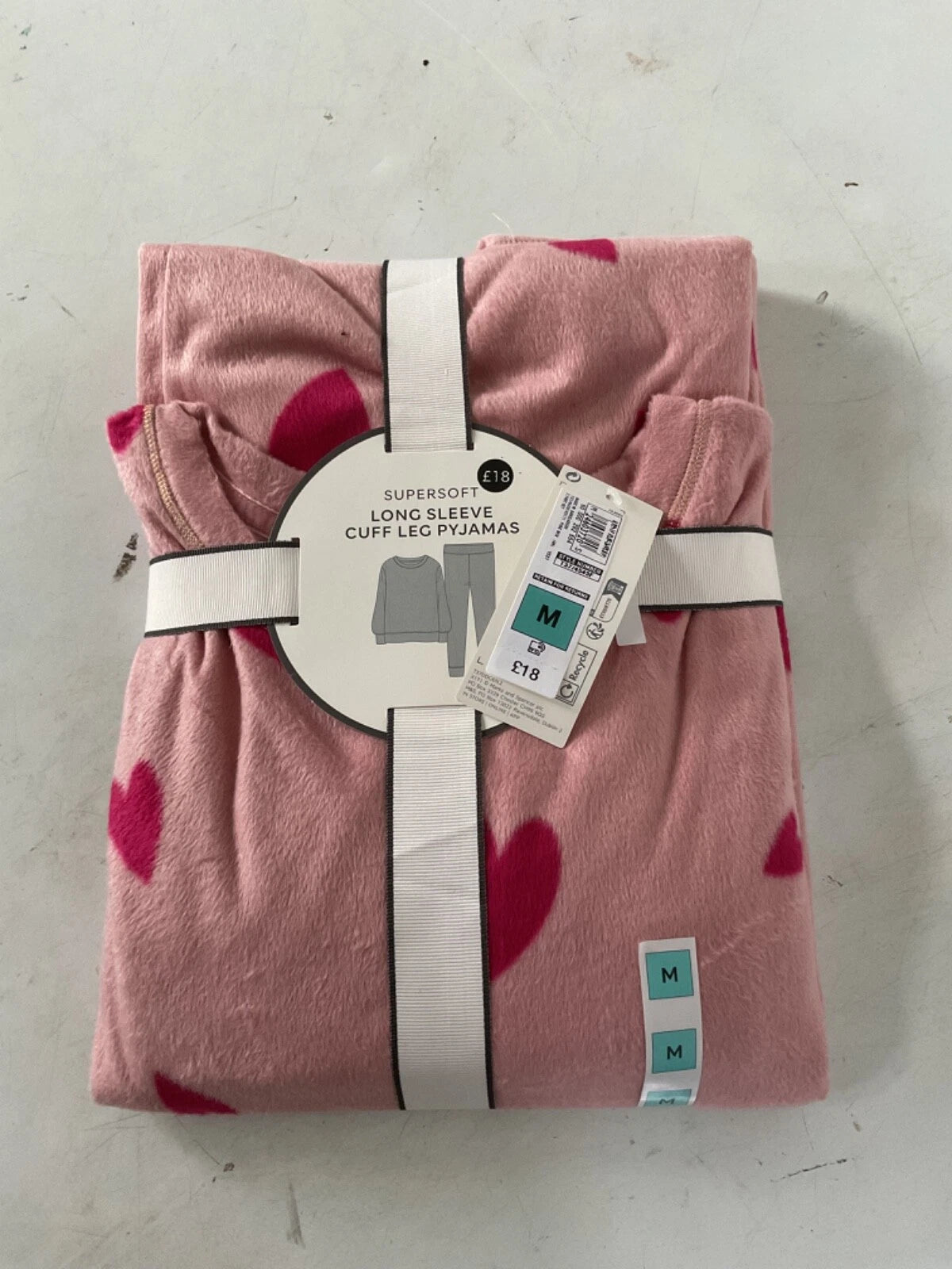 LADIES FLEECE HEART PRINT PYJAMAS SET PINK MIX COLOUR LARGE SIZE