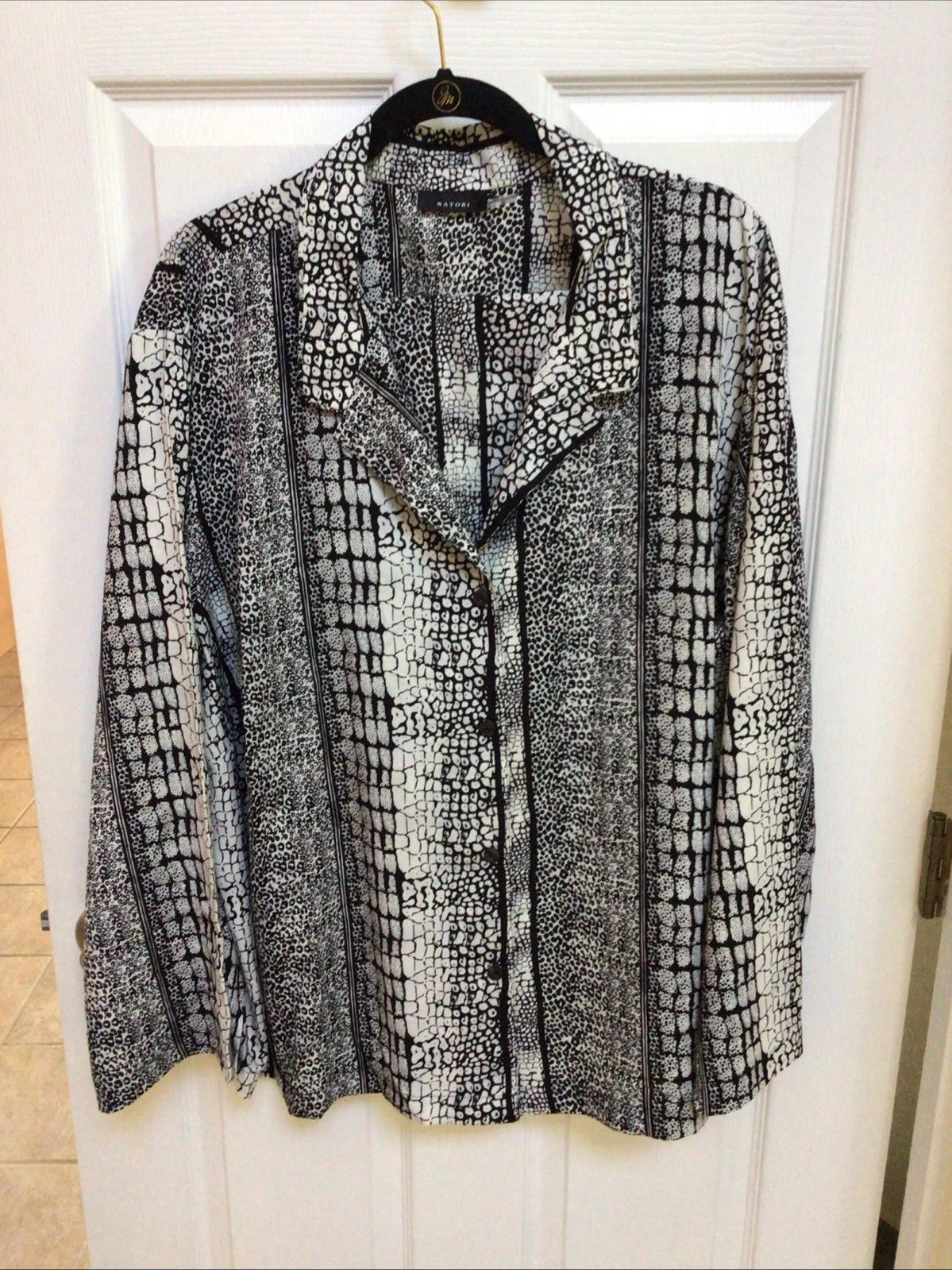 Natori Pajamas Shirt Pants Black White Animal Print Size 3XL Lounge Wear