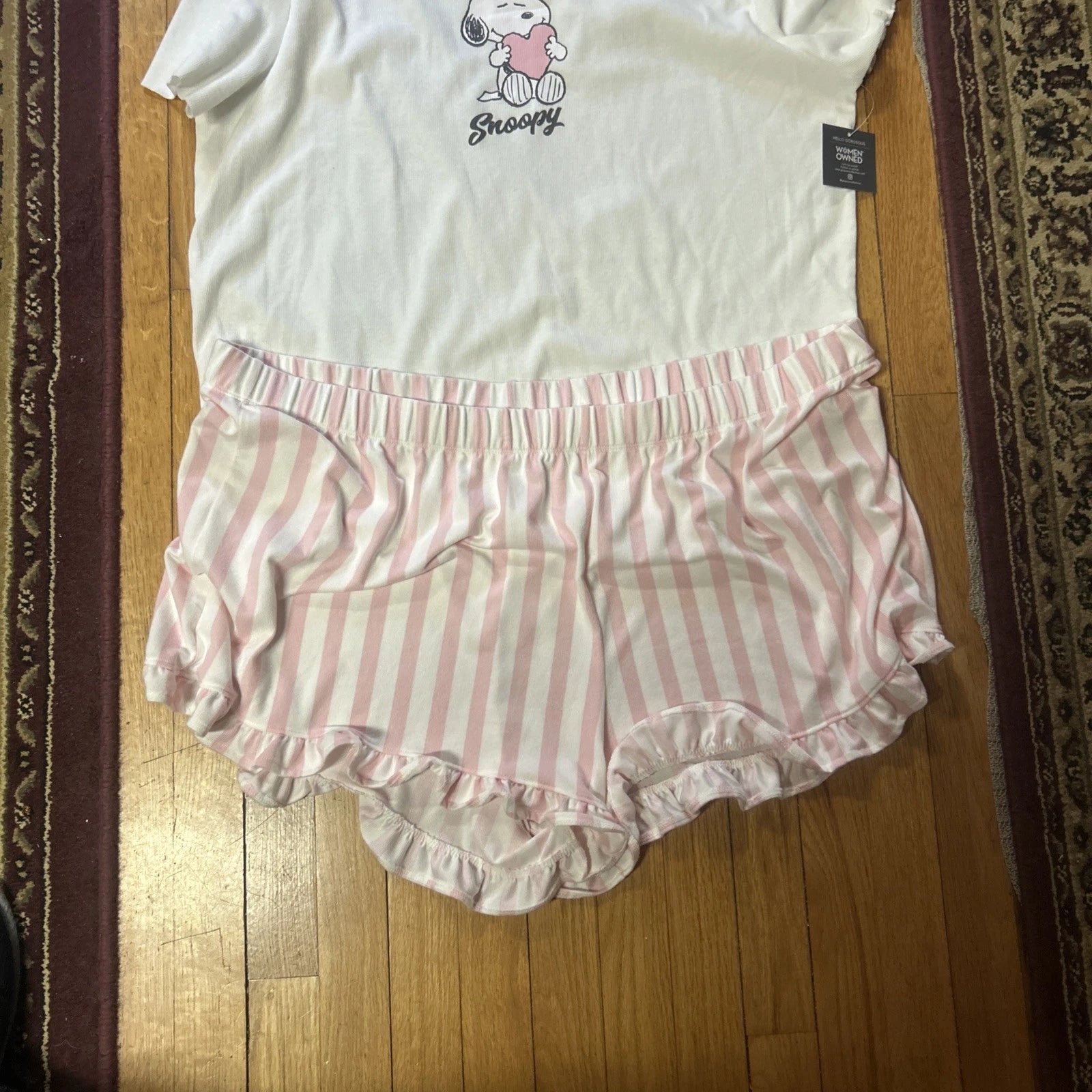 NWT Comfy Peanuts Snoopy Two Piece Pajama Set Women’s Size 3X White Pink Pajamas