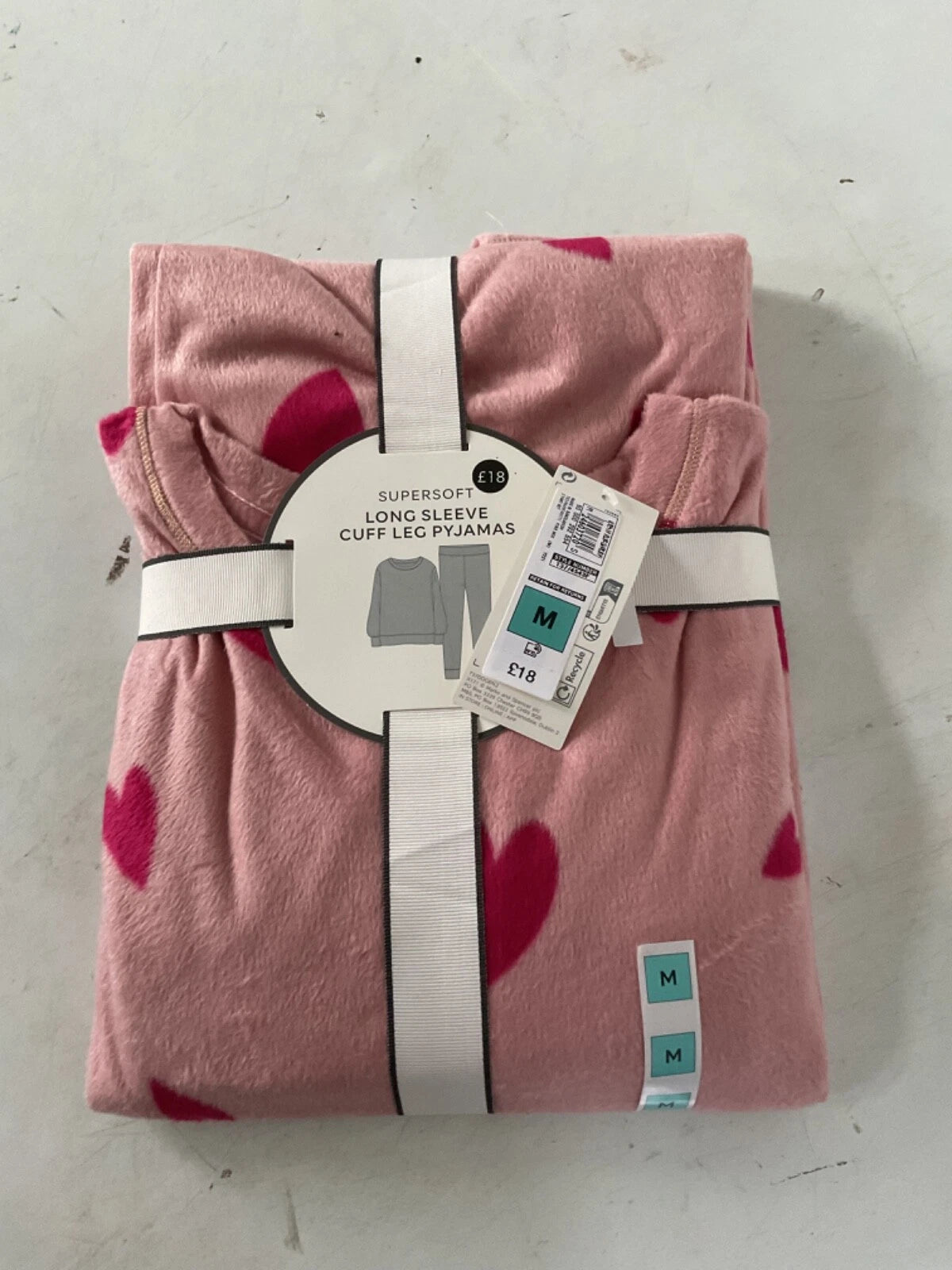 LADIES FLEECE HEART PRINT PYJAMAS SET PINK MIX COLOUR LARGE SIZE