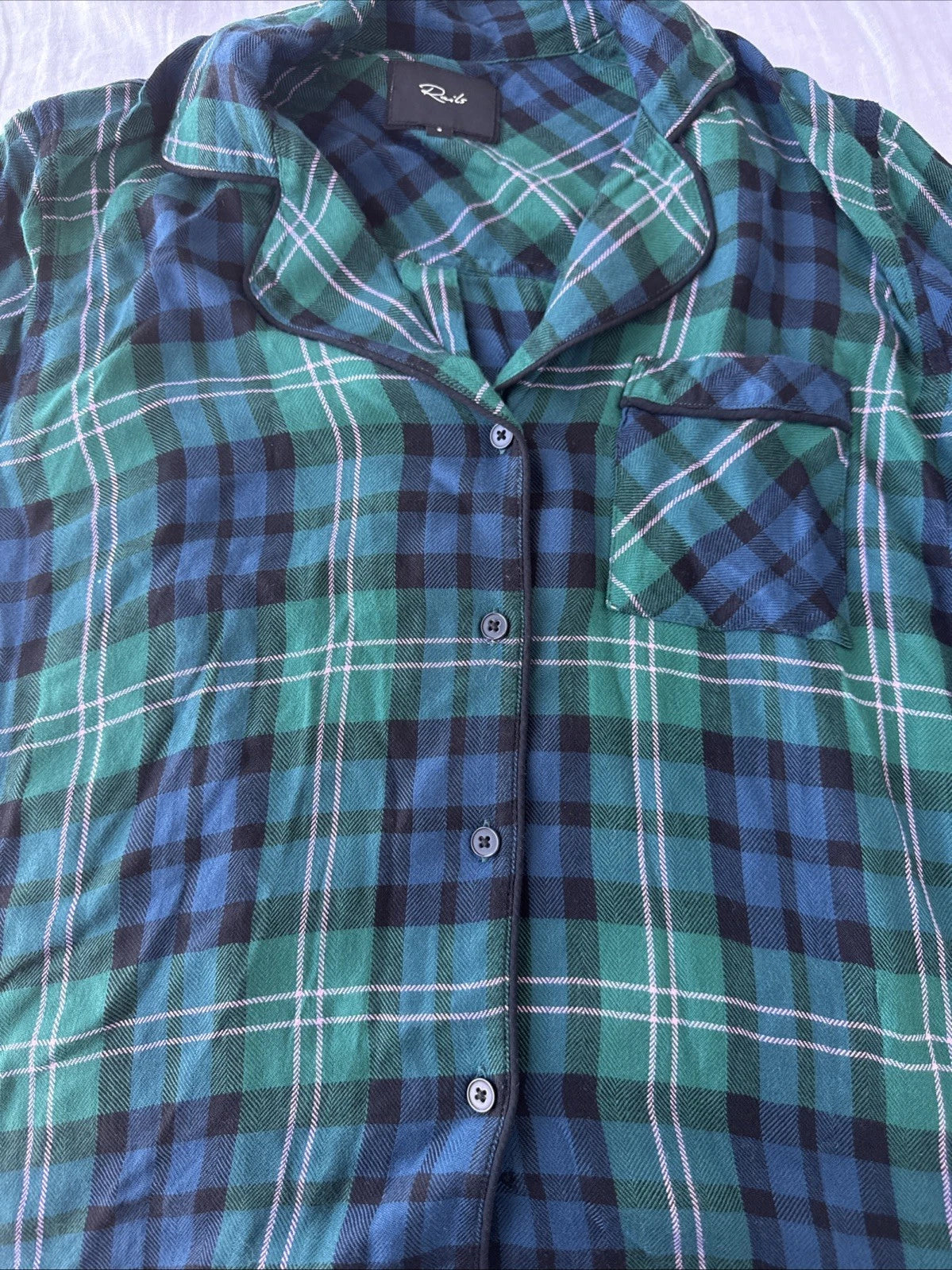 NEW $168 Rails Clara Midnight Emerald Blue Plaid Long Sleeve Pajamas Set Small