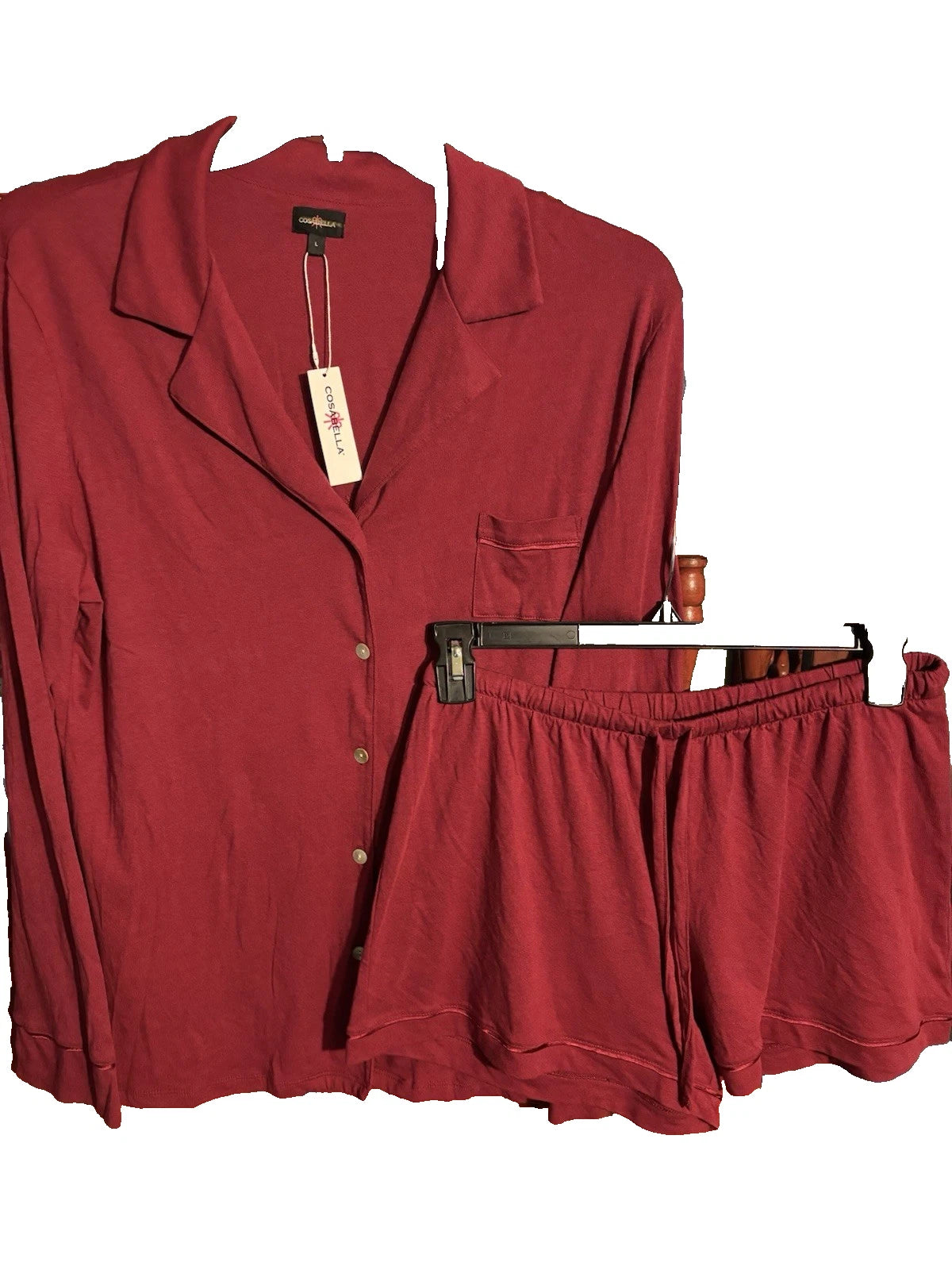 NWT** Cosabella Bella LS Top and Boxer Pajama Set**Deep Ruby** Medium