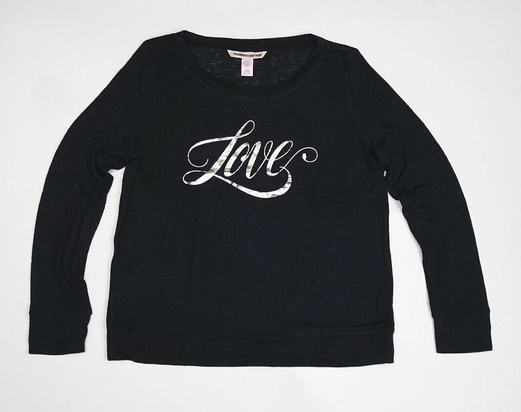 VICTORIA'S SECRET BLACK LOVE LONG SLEEVE & PINK STRIPED PANT PJ SET S Short