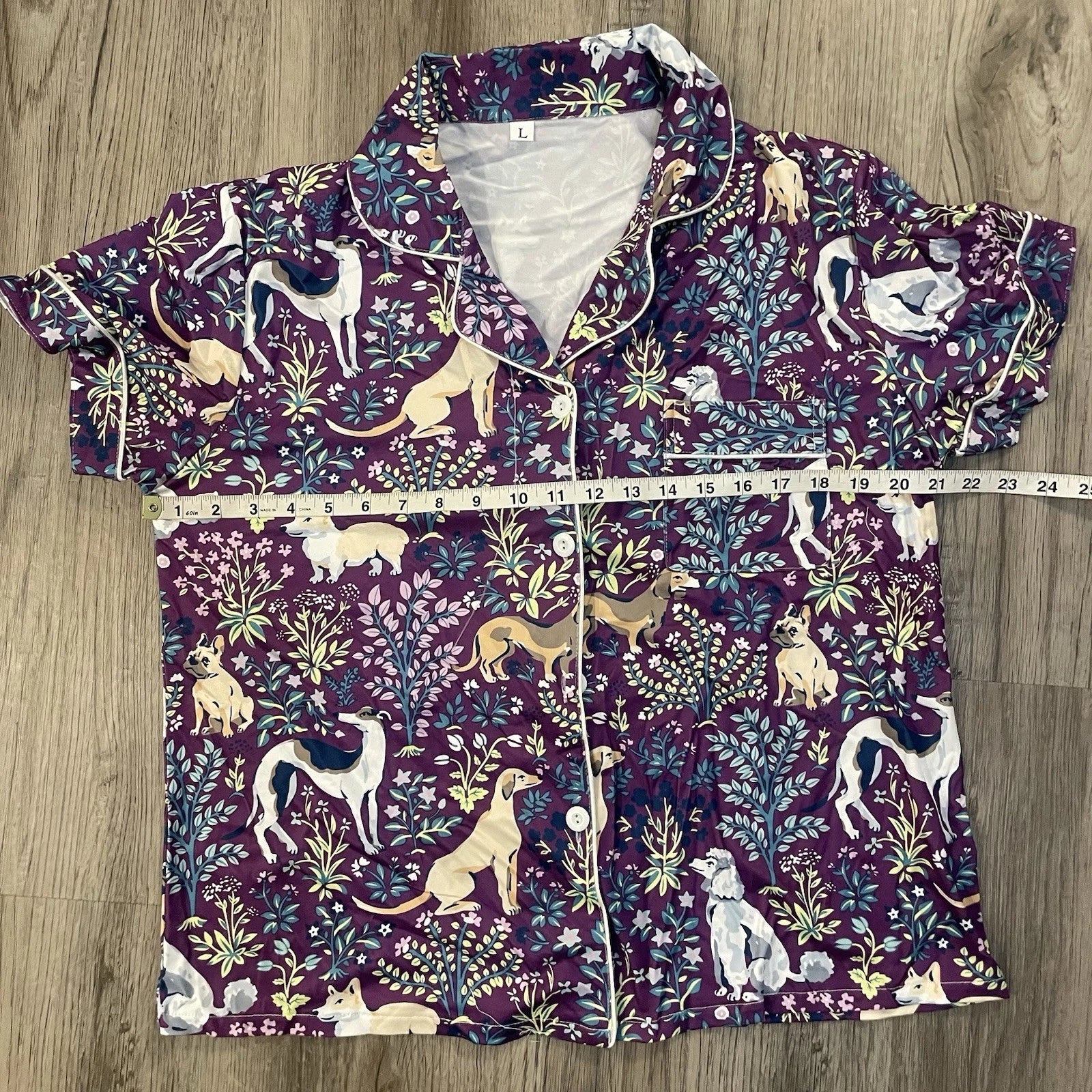 NIP Purple Dog Print Pajama Set Shorts Collared Button Front Top Amethyst NEW! L