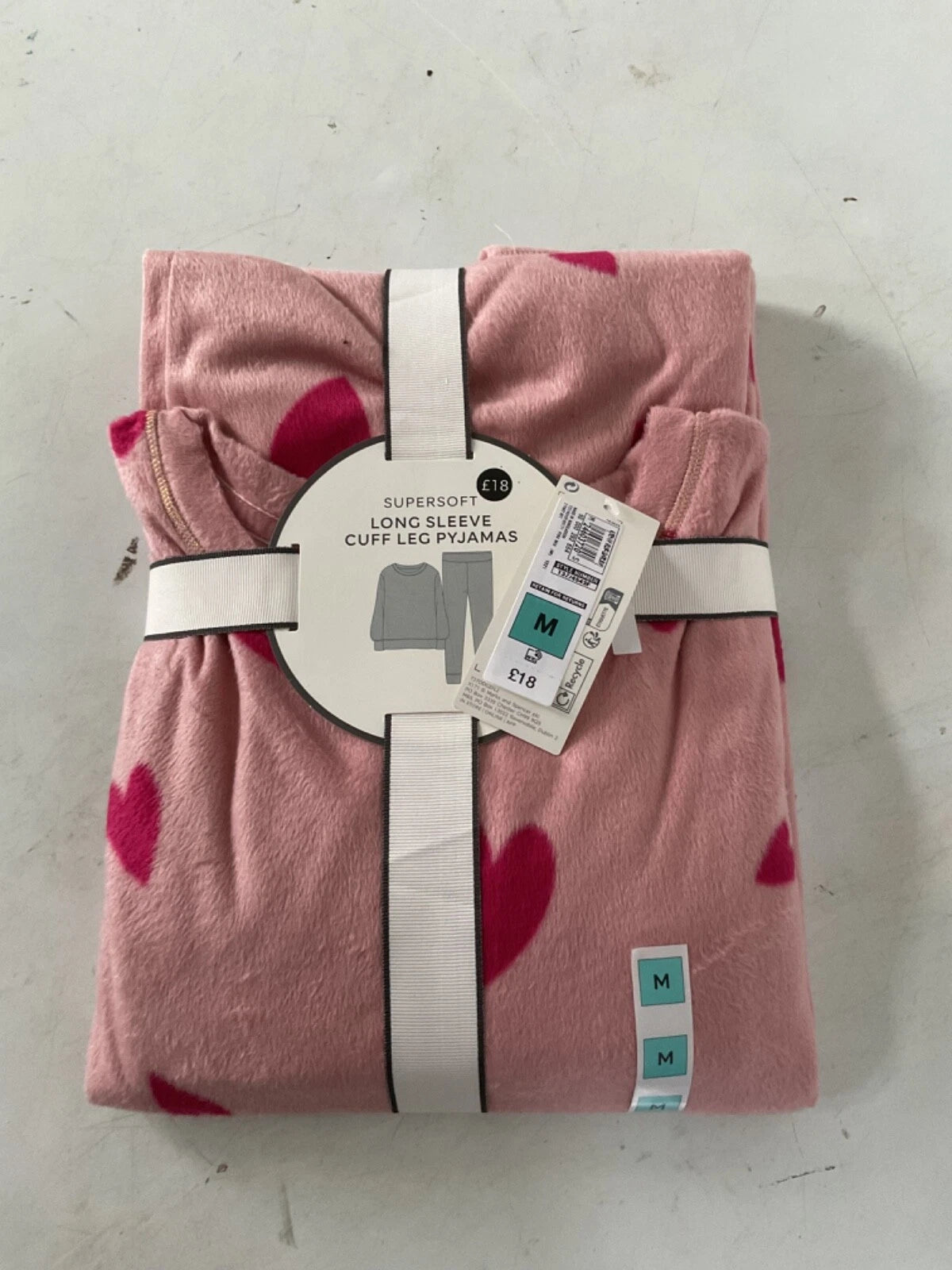 LADIES FLEECE HEART PRINT PYJAMAS SET PINK MIX COLOUR LARGE SIZE