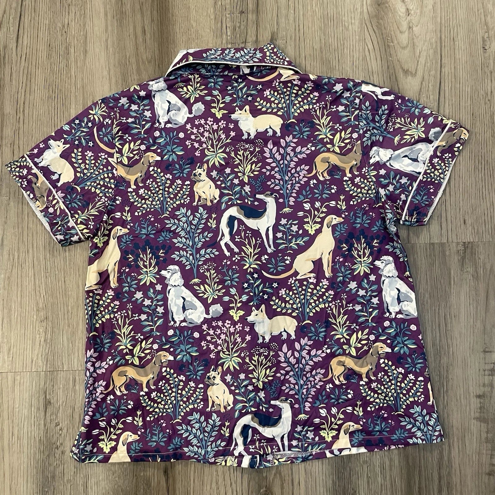 NIP Purple Dog Print Pajama Set Shorts Collared Button Front Top Amethyst NEW! L