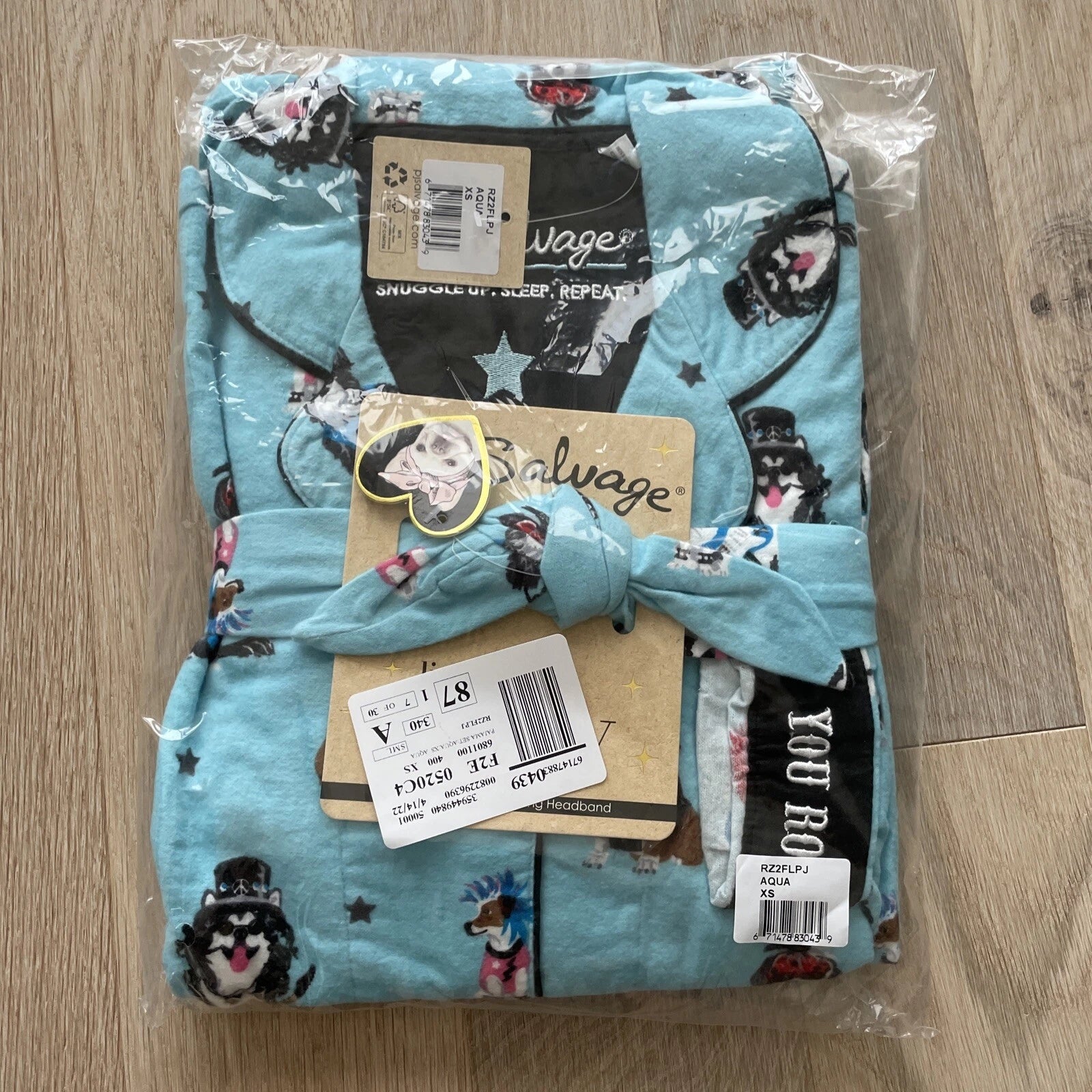 PJ Salvage Flannel Pajamas Set With Headband Aqua Size XS