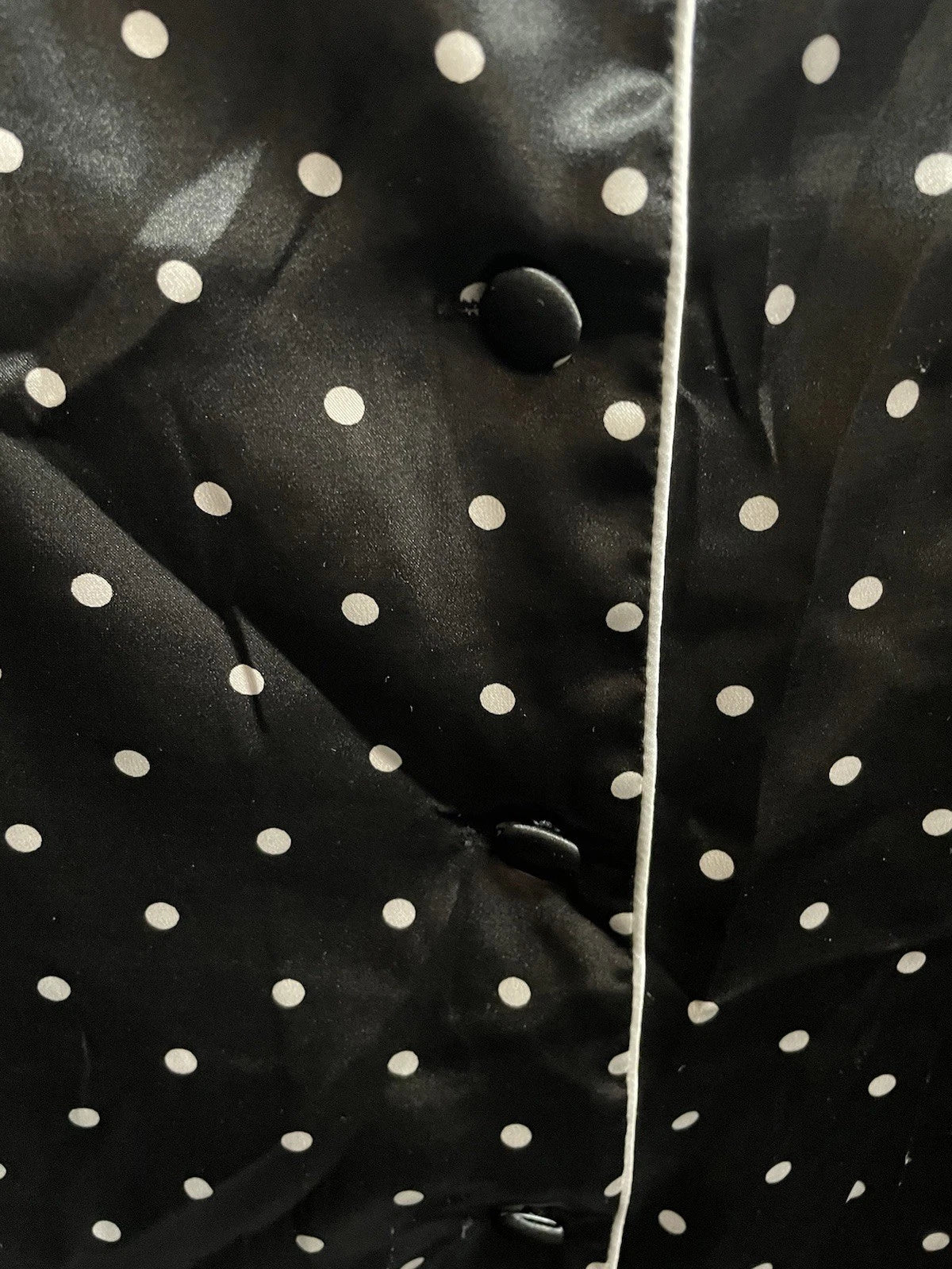 Pajama Set LONXU Silk Satin Button Front Long Sleeve Blk White Polka Dot XXL