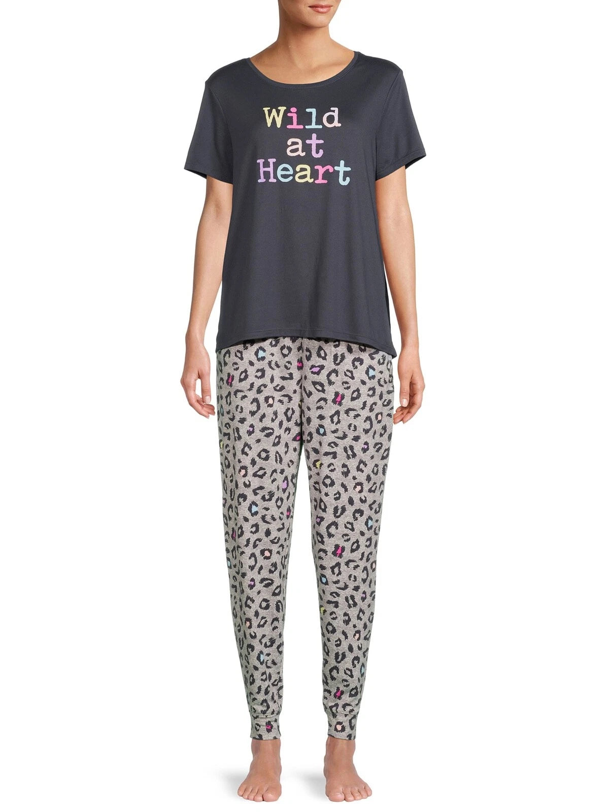New Secret Treasures Womens Gray Shirt Leopard Jogger  Pajama set Size M