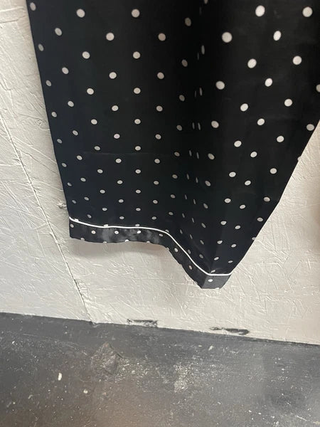 Pajama Set LONXU Silk Satin Button Front Long Sleeve Blk White Polka Dot XXL