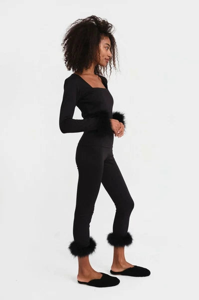 Sleeper Women’s Weekend Chic 2-piece Lounge Set Pajamas Feather Black sz XS NWT