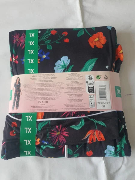 Room Service 2 Piece Pyjama Set Black Floral Size XL