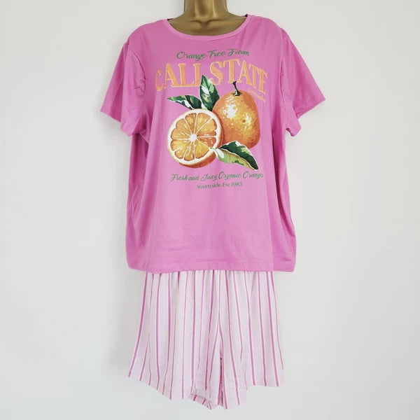 NEW Simply Be Plus Size 16-34 Super Soft Pink Pyjama 2 Piece Set Top Shorts