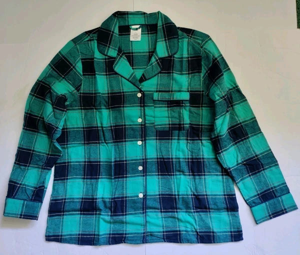 Lands End Women’s Large 2-piece Blue Green Cotton Flannel Pajama Set NWT