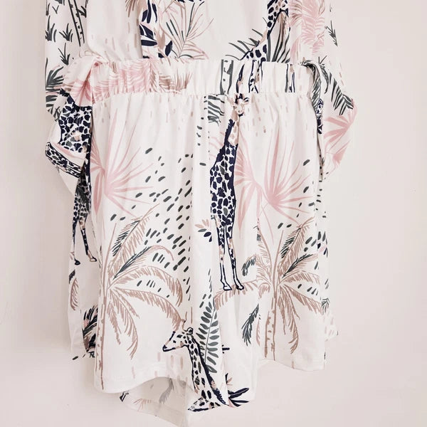 NEW JD Williams Plus Size 16-34 Giraffe Palm Print Pyjama 2 Piece Set Top Shorts