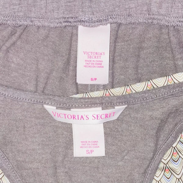 Victoria's Secret Cami Pajama Set Brown Geo Satin Modal Shorts Tank Top Sz S