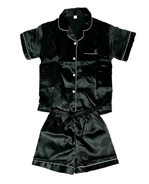 Women's Short Sleeve Silk Pajamas Set Black Satin Sleepwear Size s Nightwear