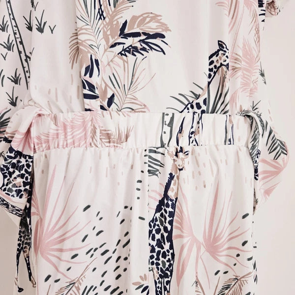 NEW JD Williams Plus Size 16-34 Giraffe Palm Print Pyjama 2 Piece Set Top Shorts