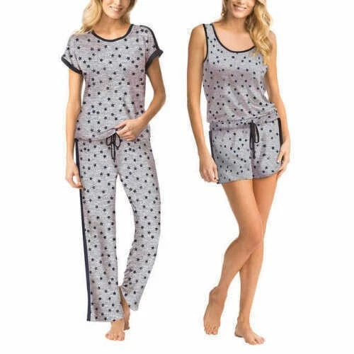 Lucky Brand Womens Pajamas Set 4 Piece Gray  Stars Sleepwear XS NWT