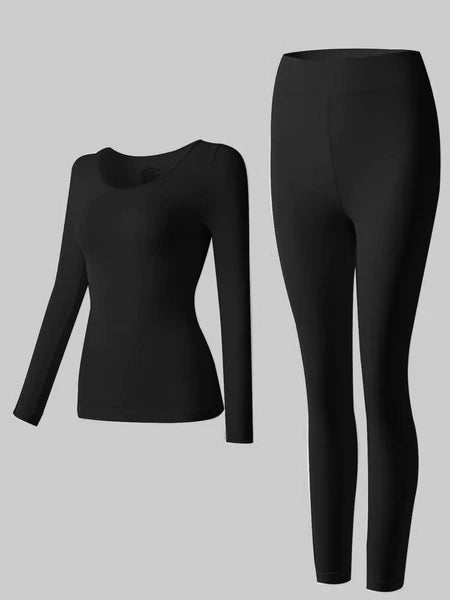 Women Ultra Thin High Elasticity Thermal Long Johns Underwear Top&Bottom 2PC Set