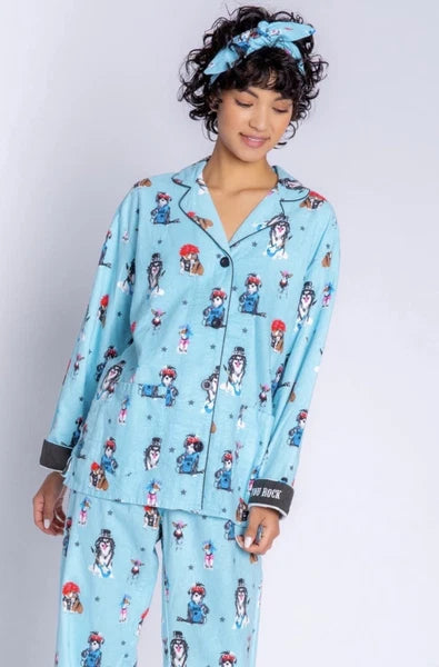 PJ Salvage Flannel Pajamas Set With Headband Aqua Size XS