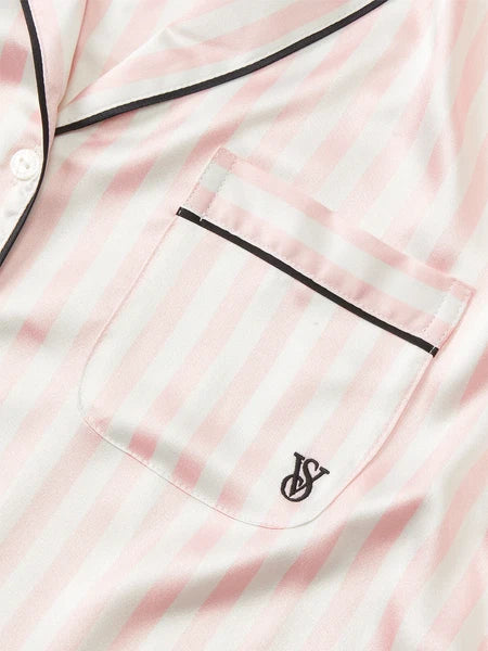 NEW Victoria’s Secret Satin Short Set Pajama Pj’s Pink Iconic Stripe Size LG