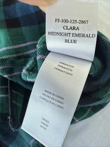 NEW $168 Rails Clara Midnight Emerald Blue Plaid Long Sleeve Pajamas Set Small