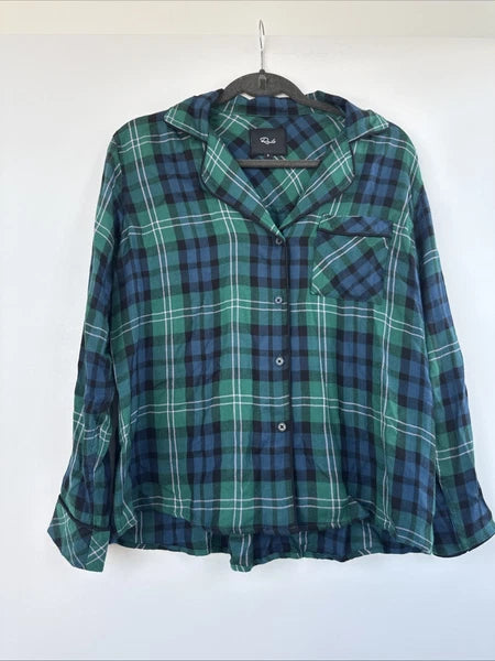 NEW $168 Rails Clara Midnight Emerald Blue Plaid Long Sleeve Pajamas Set Small
