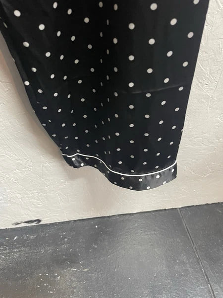 Pajama Set LONXU Silk Satin Button Front Long Sleeve Blk White Polka Dot XXL