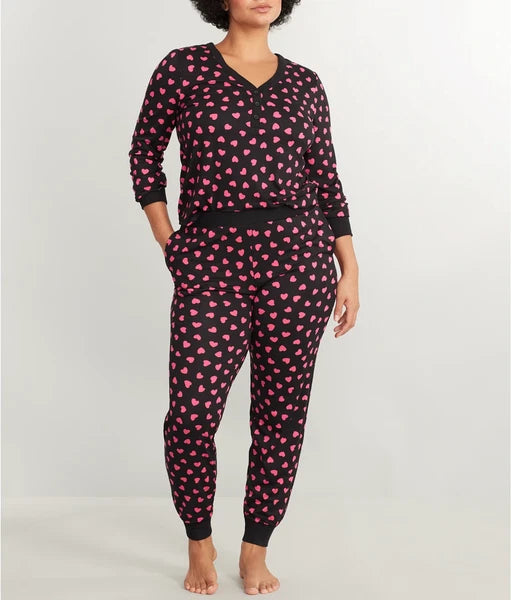 Nwt $78 Kate Spade SOFT Black/Pink HEARTS  2 Pc Top & Jogger Pants Pajama Set XL