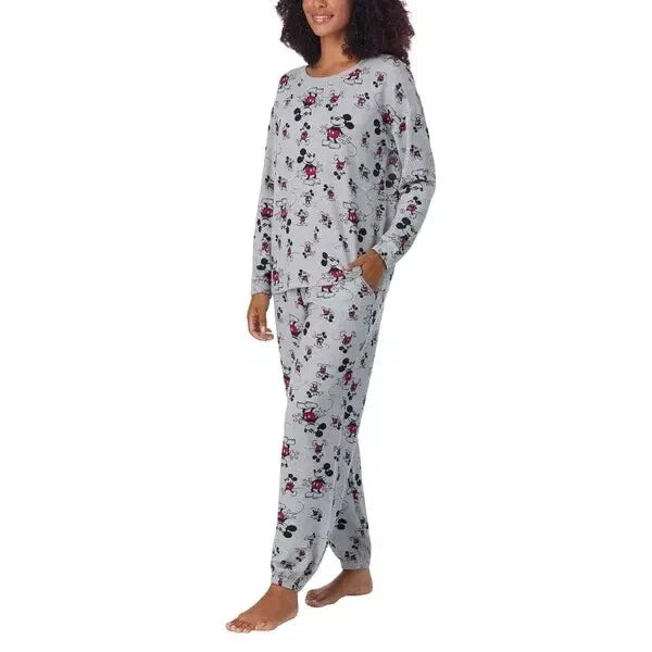 NEW Womens Disney Mickey Mouse Gray Soft Jogger 2-Piece Lounge Pajama Set LARGE