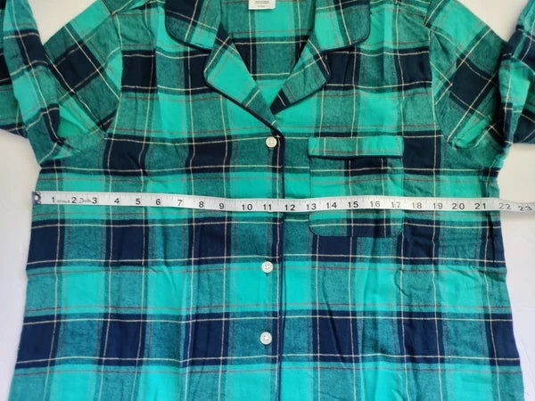 Lands End Women’s Large 2-piece Blue Green Cotton Flannel Pajama Set NWT