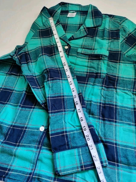 Lands End Women’s Large 2-piece Blue Green Cotton Flannel Pajama Set NWT