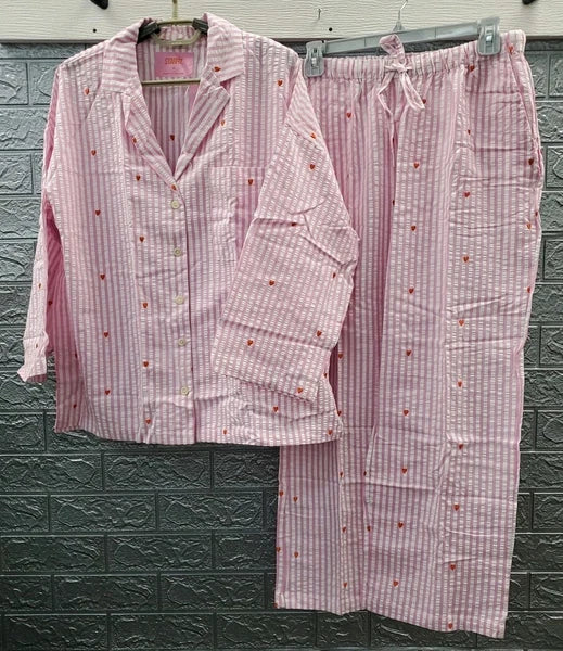 NEW STARFIT Long Pajama Set - White Pink Size Medium