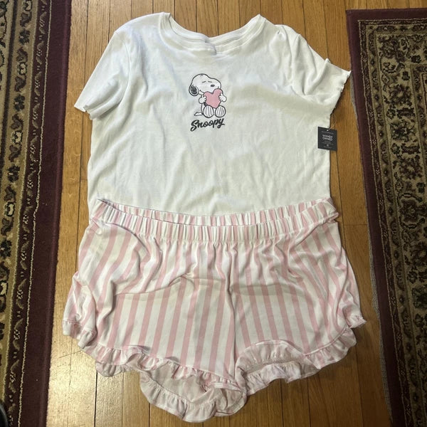 NWT Comfy Peanuts Snoopy Two Piece Pajama Set Women’s Size 3X White Pink Pajamas