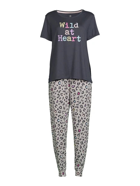 New Secret Treasures Womens Gray Shirt Leopard Jogger  Pajama set Size M
