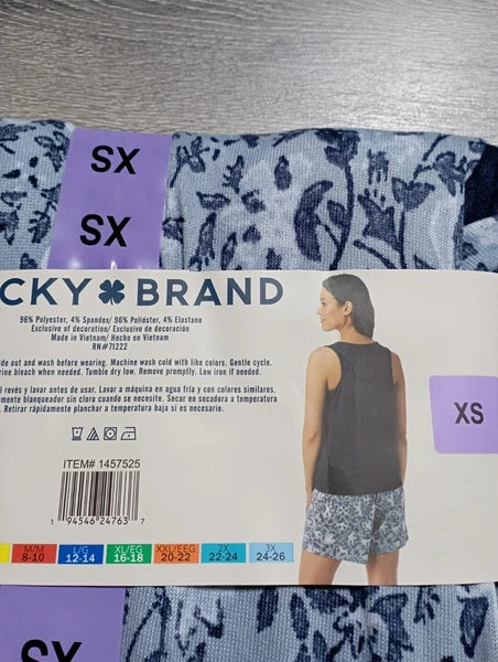 Lucky Brand Pajama Set Womens XS *4PC* Blue Floral Tee Tank Shorts Pants
