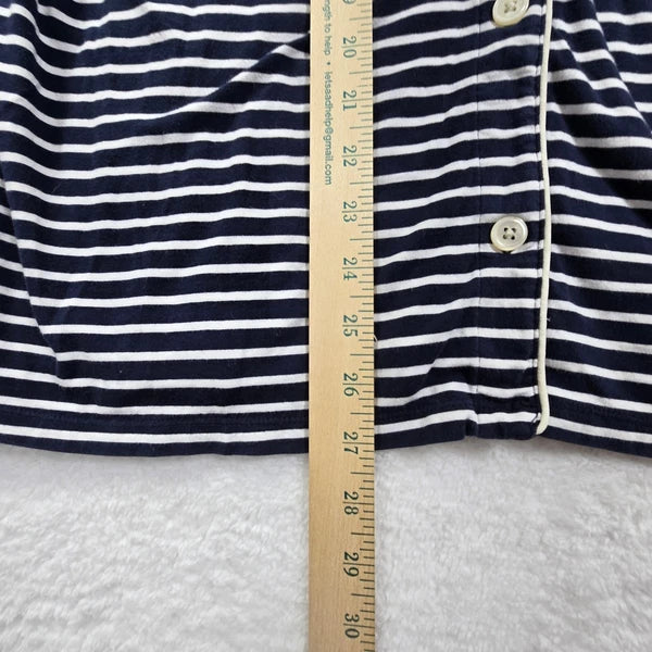 J Crew Womens Pajama Set L Blue White Striped Long Sleeve Sleepwear Lounge Comfy
