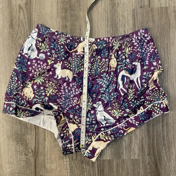 NIP Purple Dog Print Pajama Set Shorts Collared Button Front Top Amethyst NEW! L