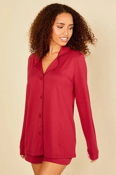 NWT** Cosabella Bella LS Top and Boxer Pajama Set**Deep Ruby** Medium