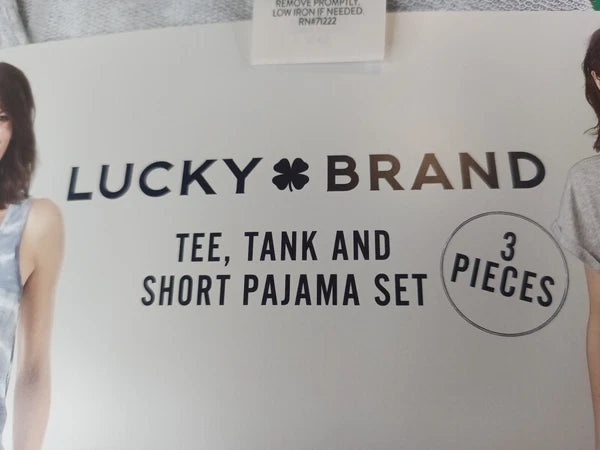 NEW Lucky Brand Pajamas Size XL 3 Piece Short Sleep Set Women's Blue/Grey 3 pc
