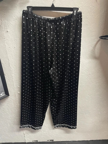 Pajama Set LONXU Silk Satin Button Front Long Sleeve Blk White Polka Dot XXL