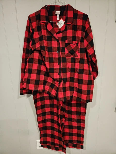 NWT Sealed Womens Size 1X Buffalo Check Red Plaid Flannel Pajamas Set Top Pants
