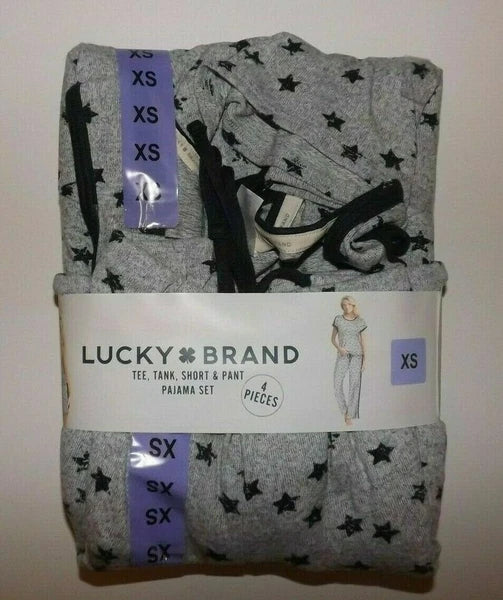 Lucky Brand Womens Pajamas Set 4 Piece Gray  Stars Sleepwear XS NWT