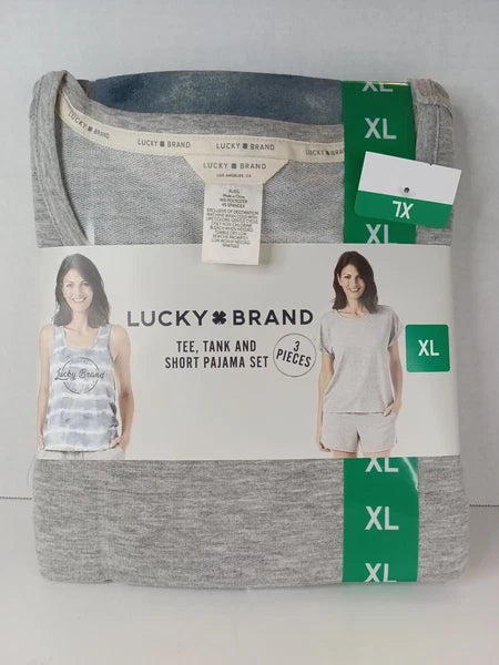 NEW Lucky Brand Pajamas Size XL 3 Piece Short Sleep Set Women's Blue/Grey 3 pc